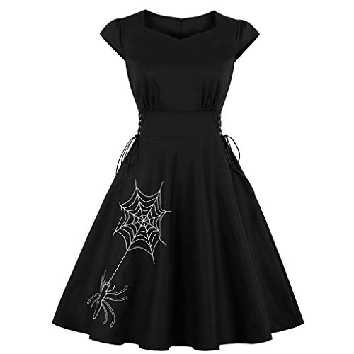 TUDUZ Robe Vintage Femme Années 40 50 60 Pin up Robe de Soirée Cocktail Cérémonie Style Audrey Rockabilly Swing Col Rond sans Manche(Noir,EU-42/CN-2XL)