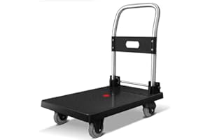 BAI YOU MEI Mini Sackkarre Plattformwagen Transportwagen Kleine Leichte Sackkarre Klappbarer Schiebebügel, Antirutsch-Belag, Lenk- & Bockrollen Transportwagen, bis 100 kg, L 66 x B 40 x H 75 cm Plattform Wagen