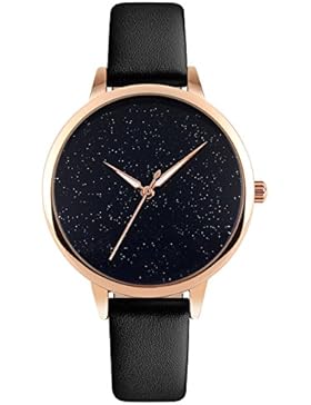 Damenuhr Rosegold Lederband Armbanduhr Analog Quarzuhr Elegant Klassisch Sterne Designer Schmuck Geschenk