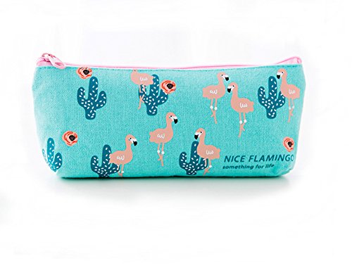 lumanuby Neceser Student l  piz de maquillaje Soft bolso l  piz Moneda Bolsa del saco de cultch con cremallera color verde y marr  n mezclar  flamingo Pattern  color verde
