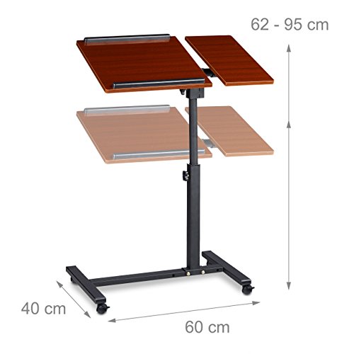 Relaxdays Laptoptisch höhenverstellbar HBT 95 x 60 x 40 cm Notebook Ständer auch für Linkshänder Sofatisch Beistelltisch mit bremsbaren Rollen mit Ablage für Maus mit 2 Stopp-Leisten, Mahagoni, rot - 3
