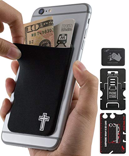 El Monedero Adhesivo Gecko para teléfonos celulares, Diseño Ultra Slim (Ultra Delgado) & Personalizado Negro con la Cruz