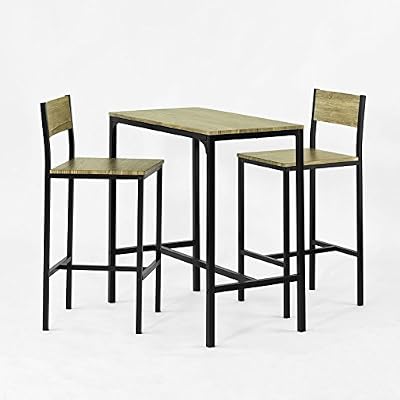 SoBuy® OGT03 Ensemble table de bar + 2 chaises, Set de 1 Table + 2 Chaises, Table haute cuisine