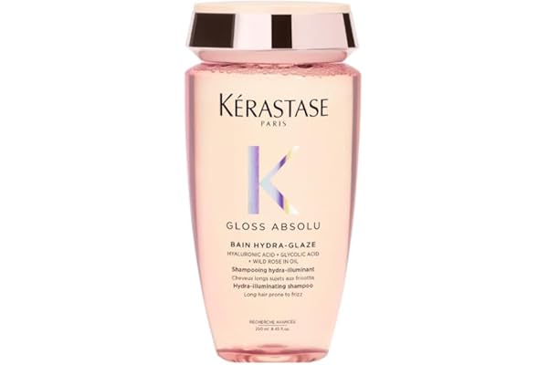 KÉRASTASE Gloss Absolu -Bain Hydra-Glaze -Shampoing Cheveux Ternes - Brillance -Shampoing Hydra-Illuminant - Acide Hyaluronique, Acide Glycolique & Rose Sauvage - Cheveux Longs & Sujets aux Frisottis
