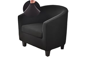 Highdi Sesselschoner Sesselbezug 2-Teilig Weiches Stretch-Spandex Einfarbig Sesselüberwurf Sesselhusse, Tub Chair Covers Cocktailsessel Clubsessel Loungesessel (Schwarz)