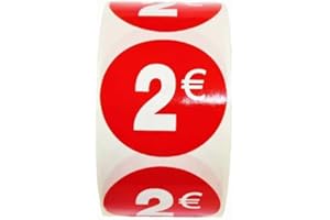 GENÉRICO Lot de 3 rouleaux d'étiquettes de prix « 2 € » – 1 500 autocollants ronds, rouge brillant, Ø35 mm, idéals pour l’étiquetage en magasin (2 €-3)