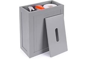 LOCALLOCAL Grey Slimline Wooden Bathroom Storage Unit, Toilet Roll Paper Cabinet, Compact Wooden Shaker Bathroom Box, Multi-Purpose Cleaning Tidy Box 37 x 33 x 17 cm