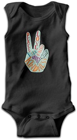 DDDQZ Peace Sign Love Slogan Art Cotton Baby Girls Boys Toddler Sleeveless Unisex Bodysuit Onesies Rompers - Black -