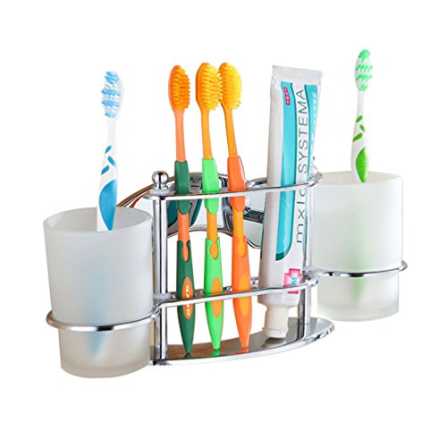 GDremsStainless Steel Wall Mounted Toothbrush & Toothpaste and Tumbler Holder with 2 Cups for Bathroom，Chrome finish