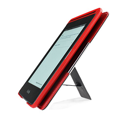 WISD® Lederhülle für Amazon Kindle Paperwhite 2016 / 2015 300 PPI 3.Generation / 2013 / 2012 Versionen Leder Schutzhülle Hülle Tasche mit Ständerfunktion + Auto Sleep/Wake Up Funktion + Stylus Pen + Displayschutzfolie-einfaches und nobles – Rot - 6