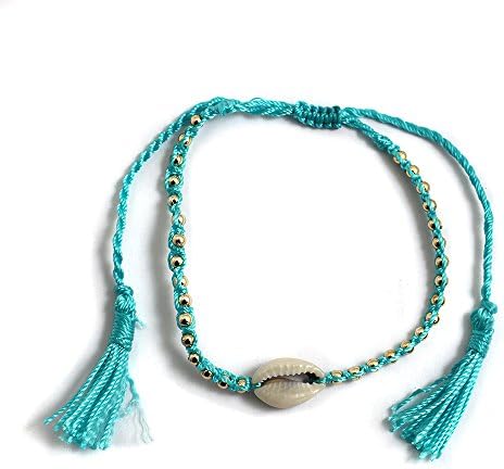 Gift Card Turquoise Cord, Chrome Beads and Genuine Sea Shell Ladies Ankle Bracelet Anklet perfect for Beach Summer Festival Season Boho AN8