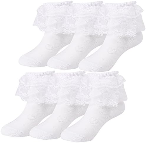 Kids Baby Girl's Frilly Lace Trim Ruffle Princess Gift Cotton Socks,3-12 Years,6 Pairs