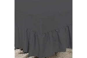 DTEX HOMES Frilled Valance 4ft Deep Fitted Sheet 40cm Drop Soft Microfiber Stylish Breathable & Durable(Grey-4ft Small Double)