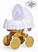 **BRAND NEW LUXURY NATURAL WICKER CRIB / MOSES BASKET / BASSINET WITH HOOD, SOLID WOODEN BASE, WHITE WITH LACE BEDDING SET + BRITISH MADE MATTRESS