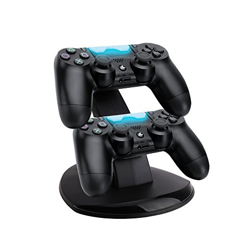 Preisvergleich Produktbild CHICTRY Playstation 4 Ladestation Halterung für 2x Sony PS4 Dualshock Controller Ständer Dockingstation Ladegerät Zubehör Aufladestation in Schwarz
