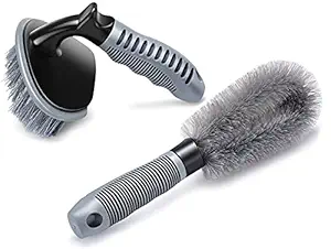 CarEmpire 2Pieces Wheel Tire Brush Set for Cleaning Wheels, Detail Car Wheel Rim Wash Brushes Kit for Washing Tires, Motorcycle Bicycle Tire Brush Washing Tool