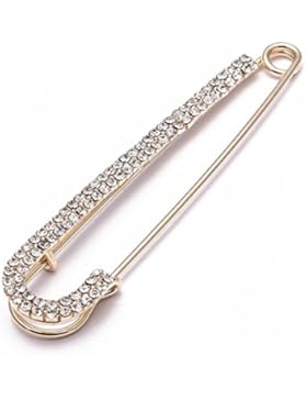 Brosche Strass Anstecknadel Sicherheitsnadel-Förmig 102x20mm Elegant Goldfarbig