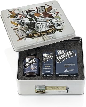 Proraso Set Barba Azur Lime, Set regalo uomo con Detergente Barba 200 ml, Olio Cura Barba 30 ml e Balsamo Cura Barba 100 ml, Cofanetto regalo uomo per la barba, Set regalo natale Made in Italy