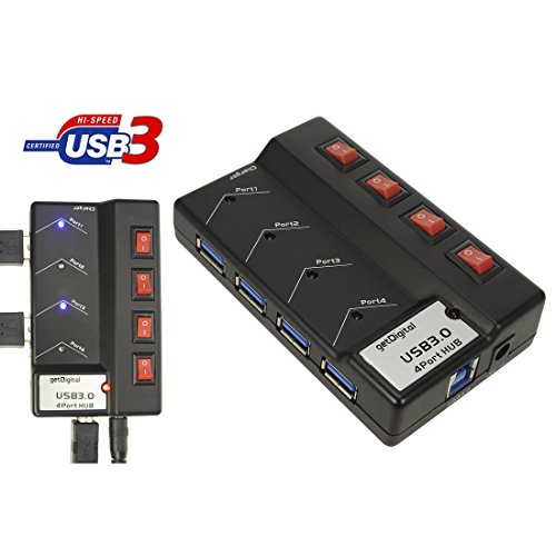 getDigital Ultimate Hub mit Stromversorgung (4-schaltbares Port, USB 3.0) schwarz