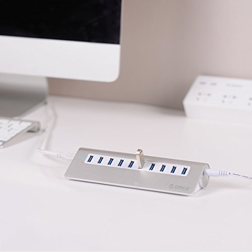 ORICO Aluminium USB Hub Portable, 10 Ports, USB 3.0 Highspeed Datenhub mit Netzteil und 1 m USB 3.0 Kabel für Notebook Ultrabook Tablet MacBook iMac - 7