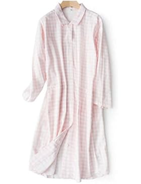 GSHGA Chemise Cotone Striscia Delle Donne Maniche Lunghe Gonna Sonno Tuta Da Ginnastica Primavera E L'estate