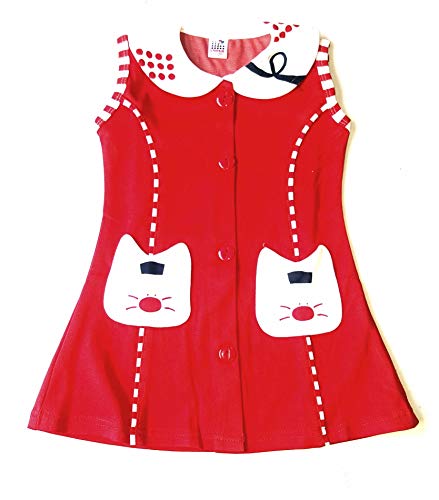 LITTLE PANDA Frock for Baby Girls Cotton Dress (Red, 2-3 Years)