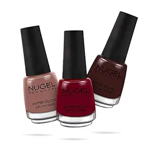 NUGEL Non UV Gel NAIL POLISH, 13ml, CAKE COLLECTION Lacquer Combo : 3 NAIL POLISH - Choco Love - 07, Hot Red - 32, Brunette - 105 for Nail Art - N18