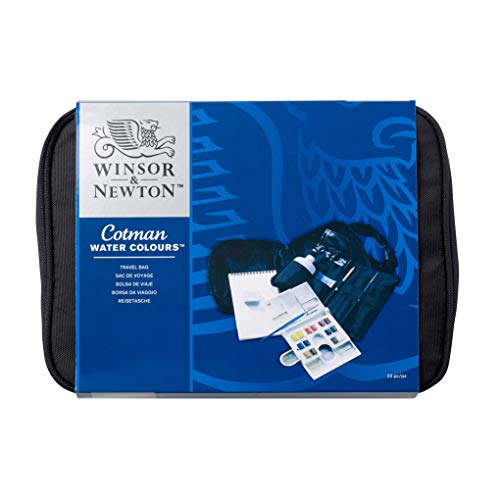 Winsor & Newton - Acuarela Cotman - Bolsa de viaje, caja 12 medio godets, pincel, 1 bloc y accesorios