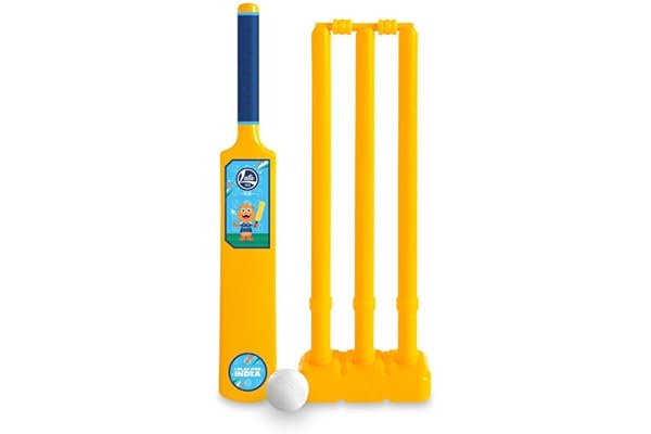Lata Toys Howzzat Junior Cricket Set for Toddlers (Ages 3+) - Complete Plastic Cricket Kit with Yellow Bat, Soft Ball & Stumps - Lightweight - My First Cricket Set for Boys & Girls - Ideal Beginner