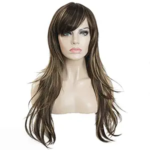 LUSH LOCKS Gold Highlighted Classical Long Straight Blonde Synthetic Natural Looking Real hair type girls hair wigs suitable for Cancer Patients