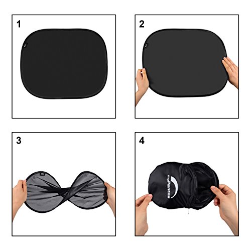 myPentos Premium Sonnenschutz mit UV-Schutz | Schützt ihr Kind und ihre Haustiere vor der Sonne | Schnelle Installation| Gratis Tasche zum einfachen verpacken| Zwei universelle Sonnenschutze für alle Autovarianten | - 4
