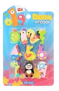 Toyshine Pack of 30 (3 Pack) Numebrs and Animals Theme Colorful Erasers for Children Party Favors, School Supplies, Birthday Return Gift for Boys Girls 3 4 5 6 Year Old