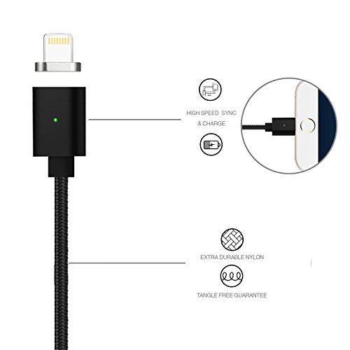 Magnetisches Ladekabel Lightning Kabel,TUOYA Magnetisches iPhone USB Ladekabel Lightning Magnet Ladekabel Datenkabel für iPhone 7, iPhone 6s, iPhone 6, iPad (2xBlack) - 3