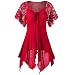 Produktbild Qmber Damen Shirts Tees Tops Oberteile Oversize Pullover Sweatshirts Pulli Hoodie Elegant Hemden Langarm Blusen Tuniken, Bandage Kurzarm Lace unregelmäßigen MinikleidL,Rot