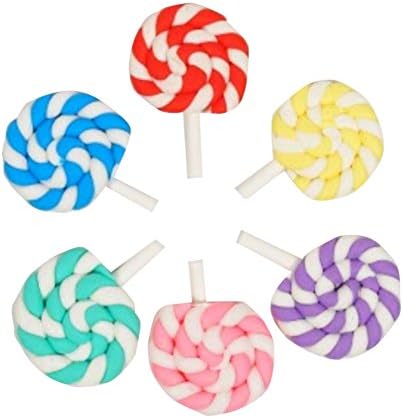 HUUATION 1:12 Dollhouse Miniature Accessories Decoration Miniature Lollipops Dollhouse Garden Landscape Ornaments Colorful Rainbow Miniature Sweet Lollipop 6 pcs