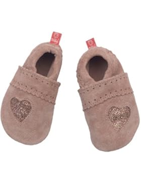 Anna und Paul - Krabbelschuhe aus Leder - Glitzerherz Wildleder altrosa - mit Ledersohle Gr. S - 18/19 - 6-11...