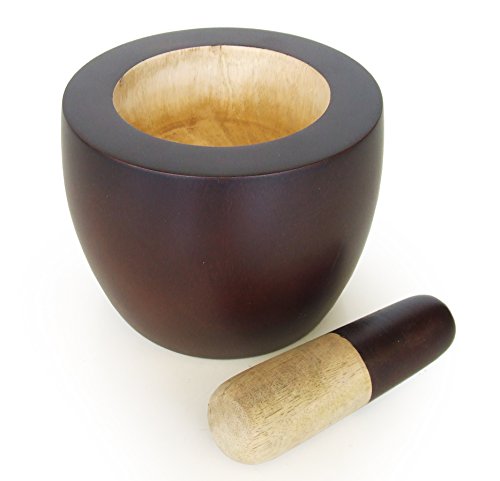Thailändischer Mörser & Stößel SET Große Hartholz 15,2 cm Schüssel dunkelbraun - 2