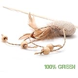 Spielangel, Katzenspielzeug - Katzenangel Qualle aus Jute mit Federn und Holzperlen