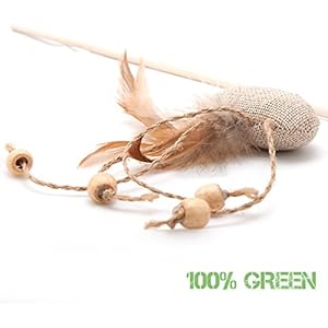 Spielangel, Katzenspielzeug - Katzenangel Qualle aus Jute mit Federn und Holzperlen