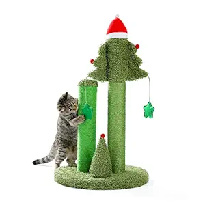 PETEPELA Cat Scratching Post Christmas Tree Shape with Natural Sisal Ropes, Cat Scratcher for Cats and Kittens