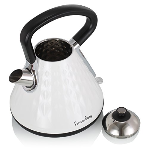 Wasserkocher 1.7 L, 1850-2200 W, Edelstahl Strix Regler Pyramide Diamant Muster KS-1011E (Weiß) - 2