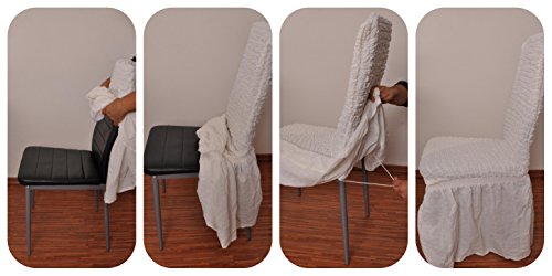 6er Pack elastische Stuhlbezüge Stuhlhussen in creme – Bi-Elastic Husse Stuhlbezug / Stuhlhusse stretch Stuhlüberzug / Stuhl Bezug / Hussen Stuhl / Stuhl Husse / Stuhl Hussen / Husse Stuhl / Stuhlbezuege / - 2
