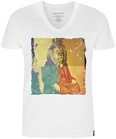 DANYEYI® King Of Colour - White - Crew &amp; Deep V Neck Mens Indie Designer Graphic Slim Fit Printed T-Shirt Tee - S-XL (Medium, Deep V-Neck)