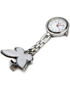 Gleader Schwesternuhr Pulsuhr Ansteckuhr Krankenschwesteruhr Quarz Butterfly Motiv weiss