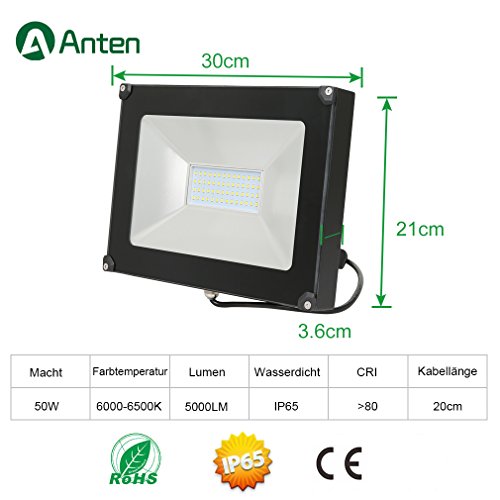 Anten® LED Flutlicht Strahler 50W Scheinwerfer Außenleuchten IP65 Wasserdichte 6000K Weiß - 3