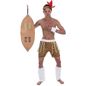 Mens Male Zulu African Warrior w/ Shield Outfit Fancy Dress Costume