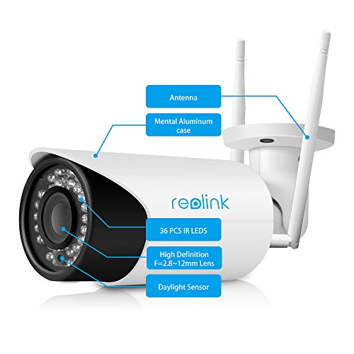 Reolink RLC-411WS-LB Wireless IP Camera, 4-Megapixel 1440P Wireless Security 2.4G/5.8G Dual Mode Wifi Outdoor Bullet, 4X Optical Zoom, Built-in 16GB Micro SD Card,2560×1440, Night Vision 80-110ft - 2