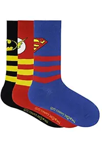 Justice League Kids Stripes with Character Logo Crew Socks - Superman, Batman, Flash -Pack of 3