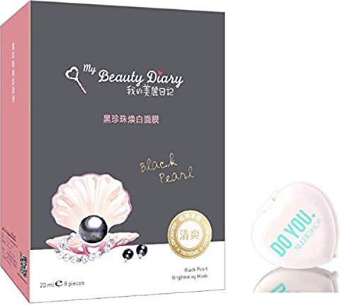 My Beauty Diary Máscara facial Hoja, Máscara Negro Perla Blanqueadora (Con elegante espejo compacto) # 1 en ventas Mascarilla En Asia, super ultra-delgado Mascarilla (Negro Perla - 8 piezas)