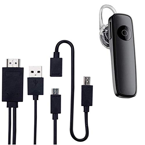 Mobiron Universal MHL Kit Micro USB to HDMI Cable 1080P HDTV Cable and Wireless K1 Soft Silicon Earbud Stereo Bluetooth Headset with Buillt-in Mic for Redmi, Honor, iPhone and Other Smartphones